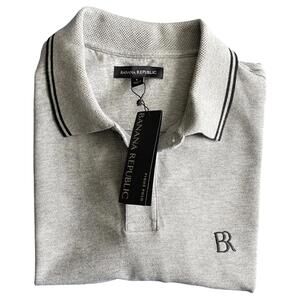 Banana Republic Polo Shirt Mens Large Gray BR Logo Short Sleeve NWT Casual